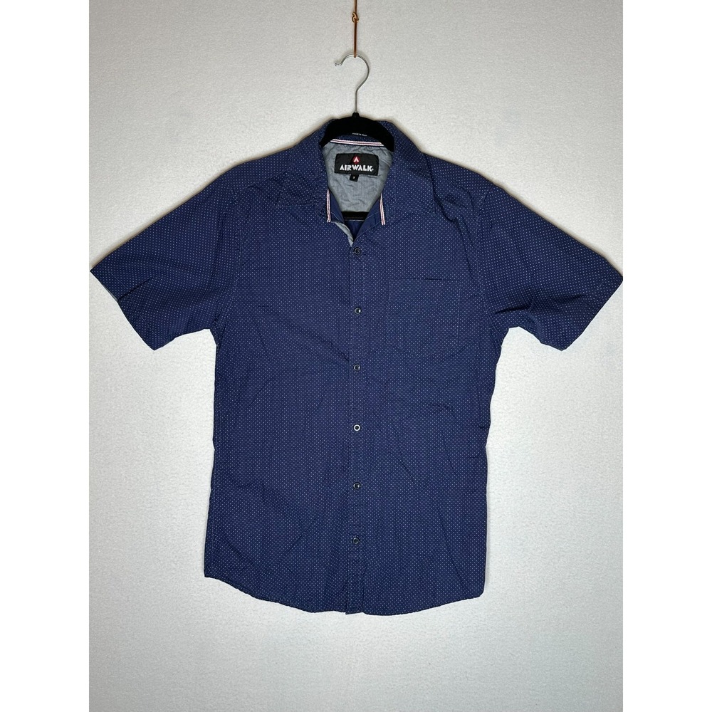 AIRWALK Blue Polka Dot Short Sleeve Button Up Shirt Mens Small